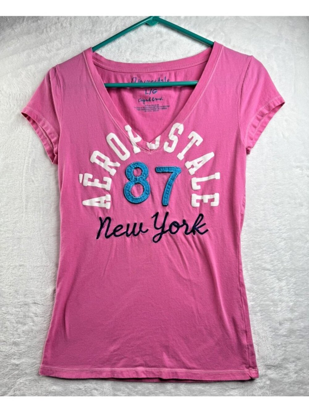Aeropostale Size L Womens Tee Top V Neck Short Sleeve Pink
